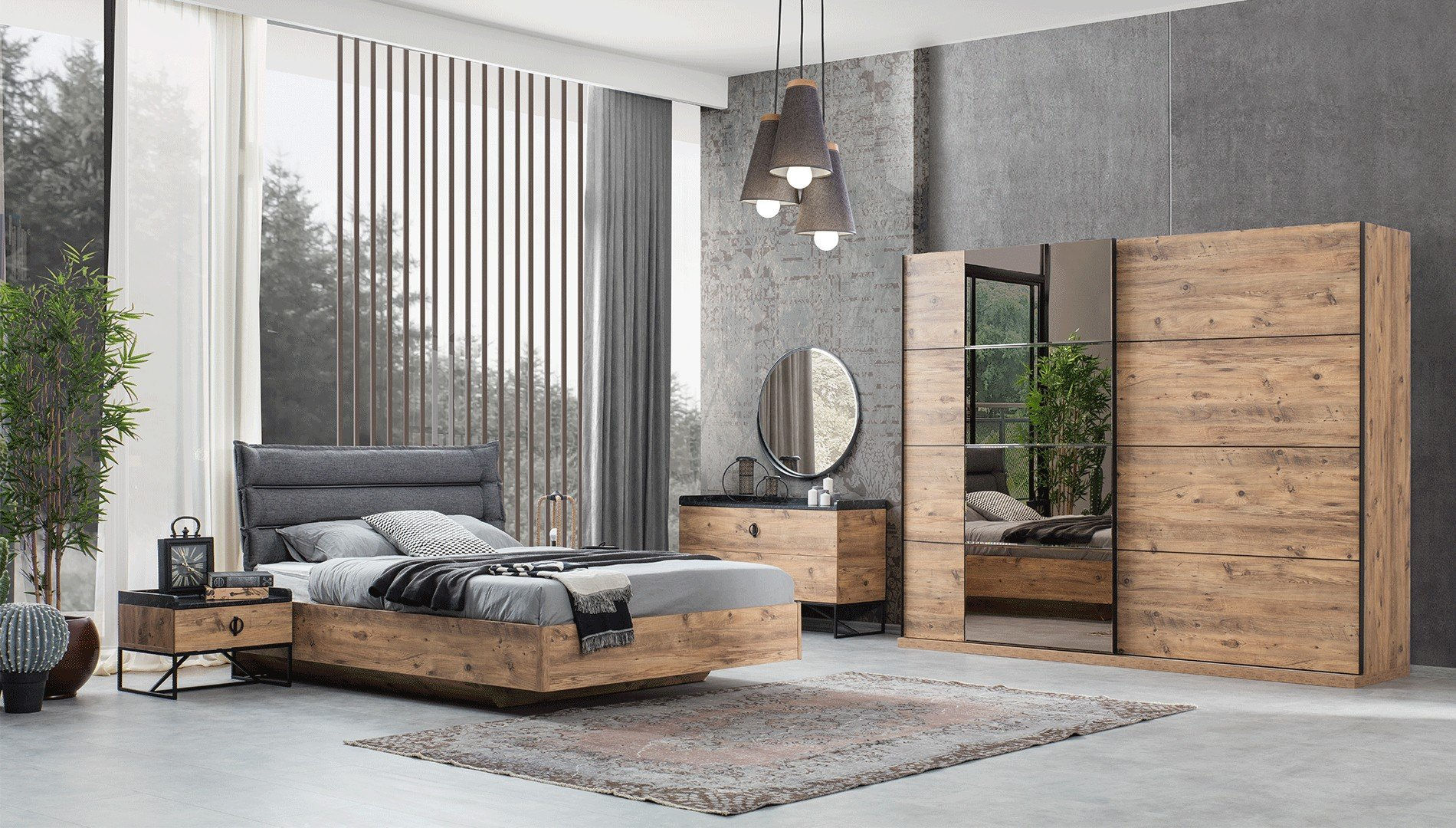 LOFT CEVİZ YATAK ODASI