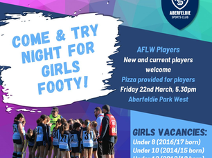 COME & TRY NIGHT - GIRLS FOOTY AT ABERS