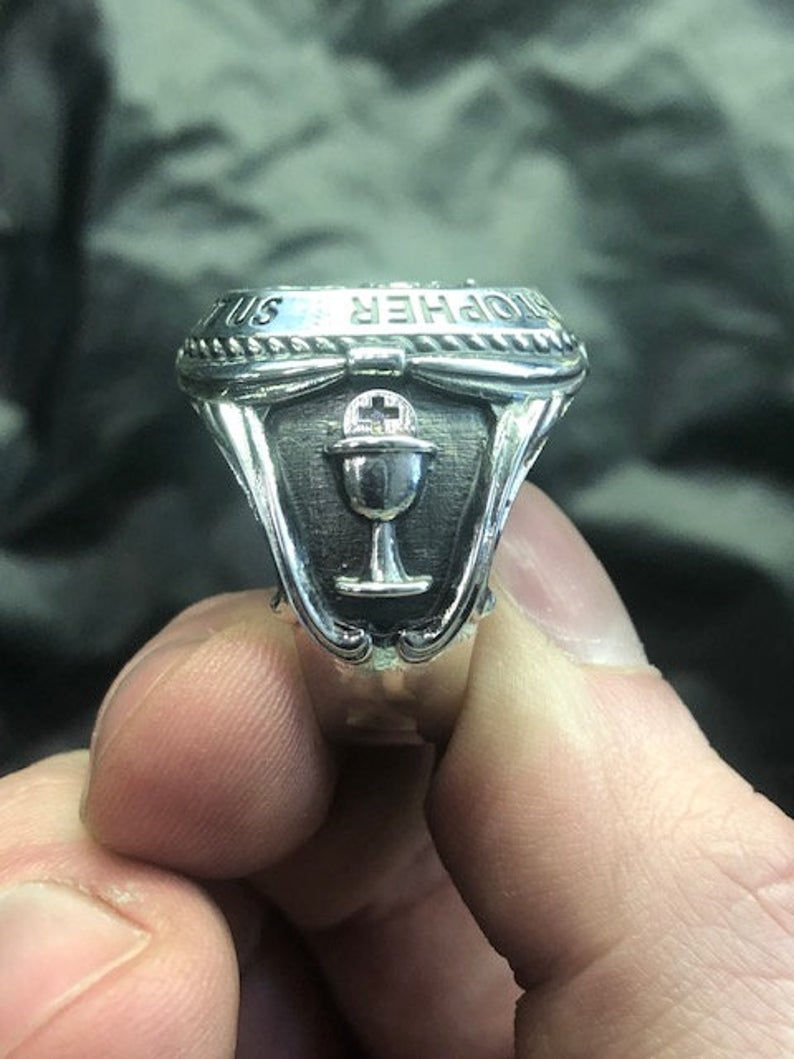 Thumbnail: Solid Sterling Silver 925 Saint Christopher Men's Ring size 6-14