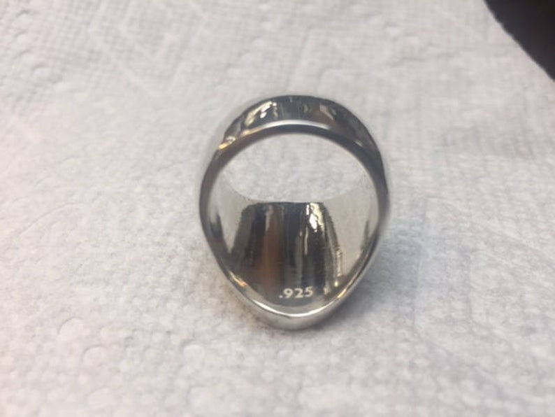 Thumbnail: Solid Round Signet 19 mm Ring Sterling Silver 925 Engraving is optional