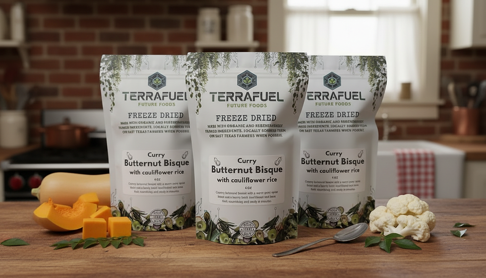 TerraFuel freeze dried soup, a shelf-stable meal