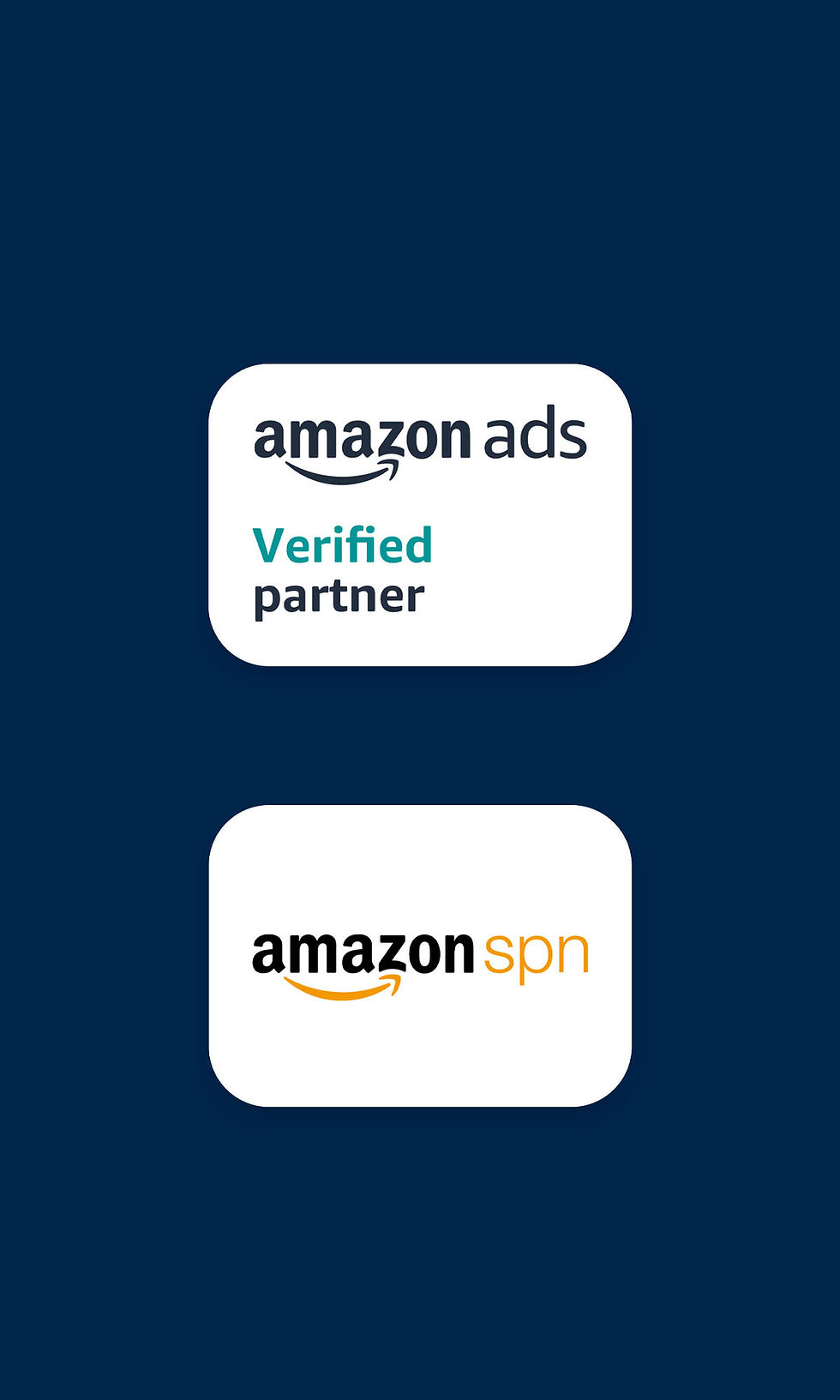 Graphic with two Amazon badges that read 'Amazon Ads - Verified partner' and 'Amazon SPN'