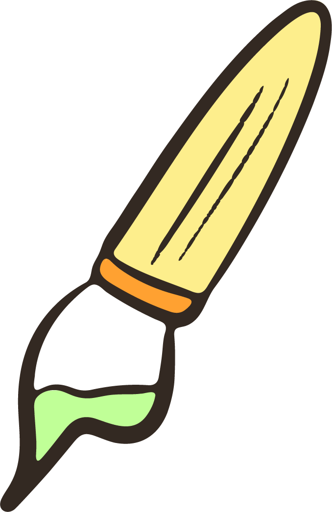 Yellow, orange and neon green, hand-drawn paint brush.
