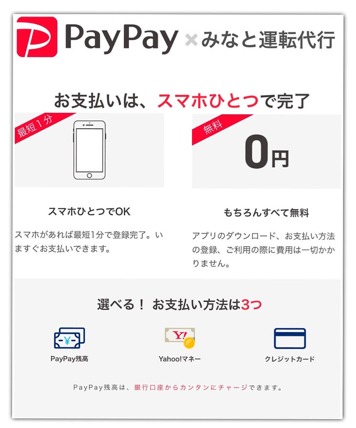 paypayを利用してクレジットカード決済が可能みなと運転代行