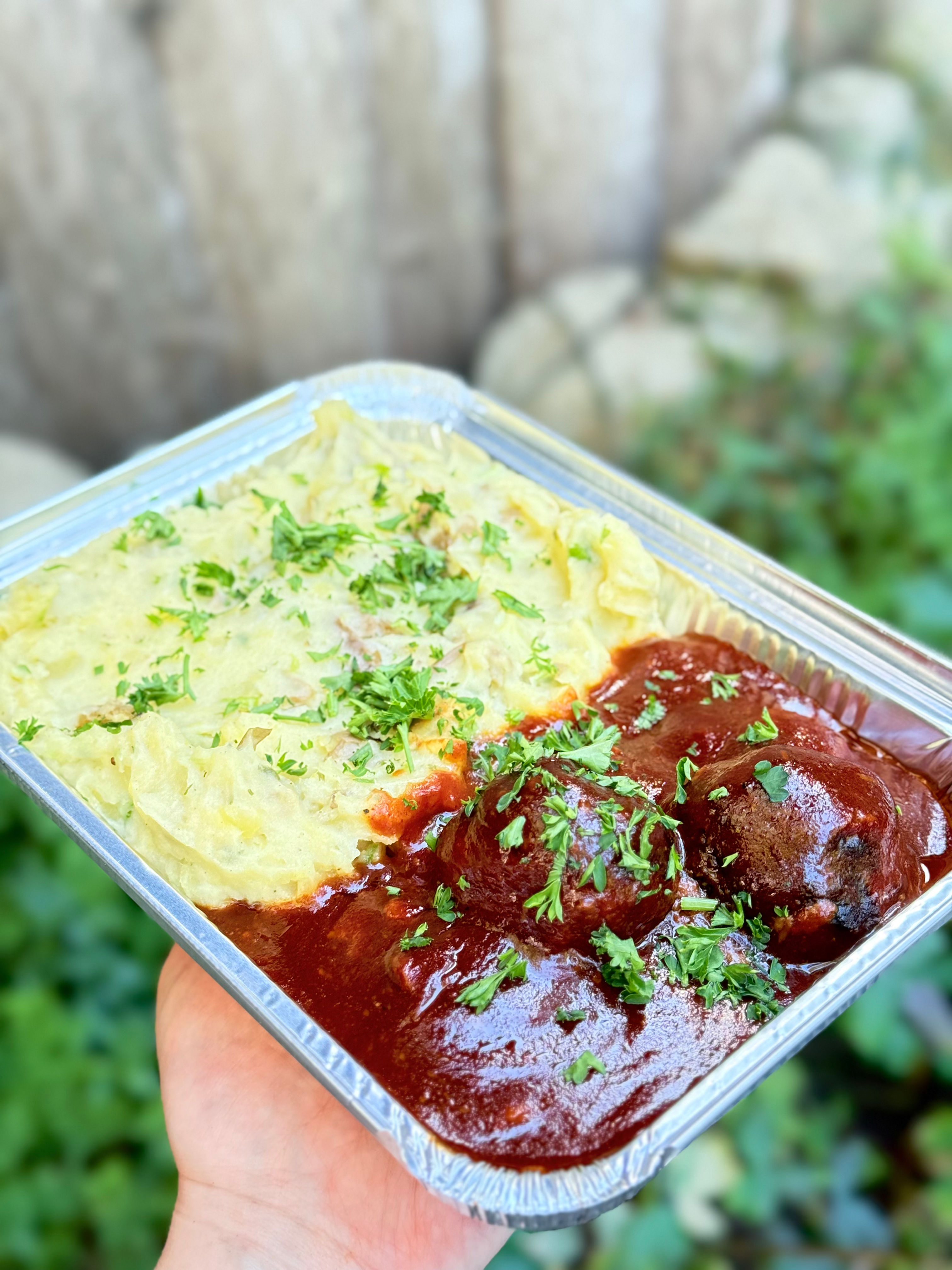Bbq Meatballs with Garlic & Herb Mash