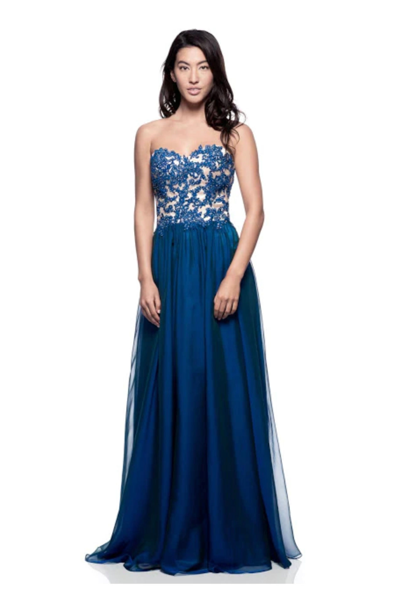 Applique Rhinestone Bodice Maxi Dress