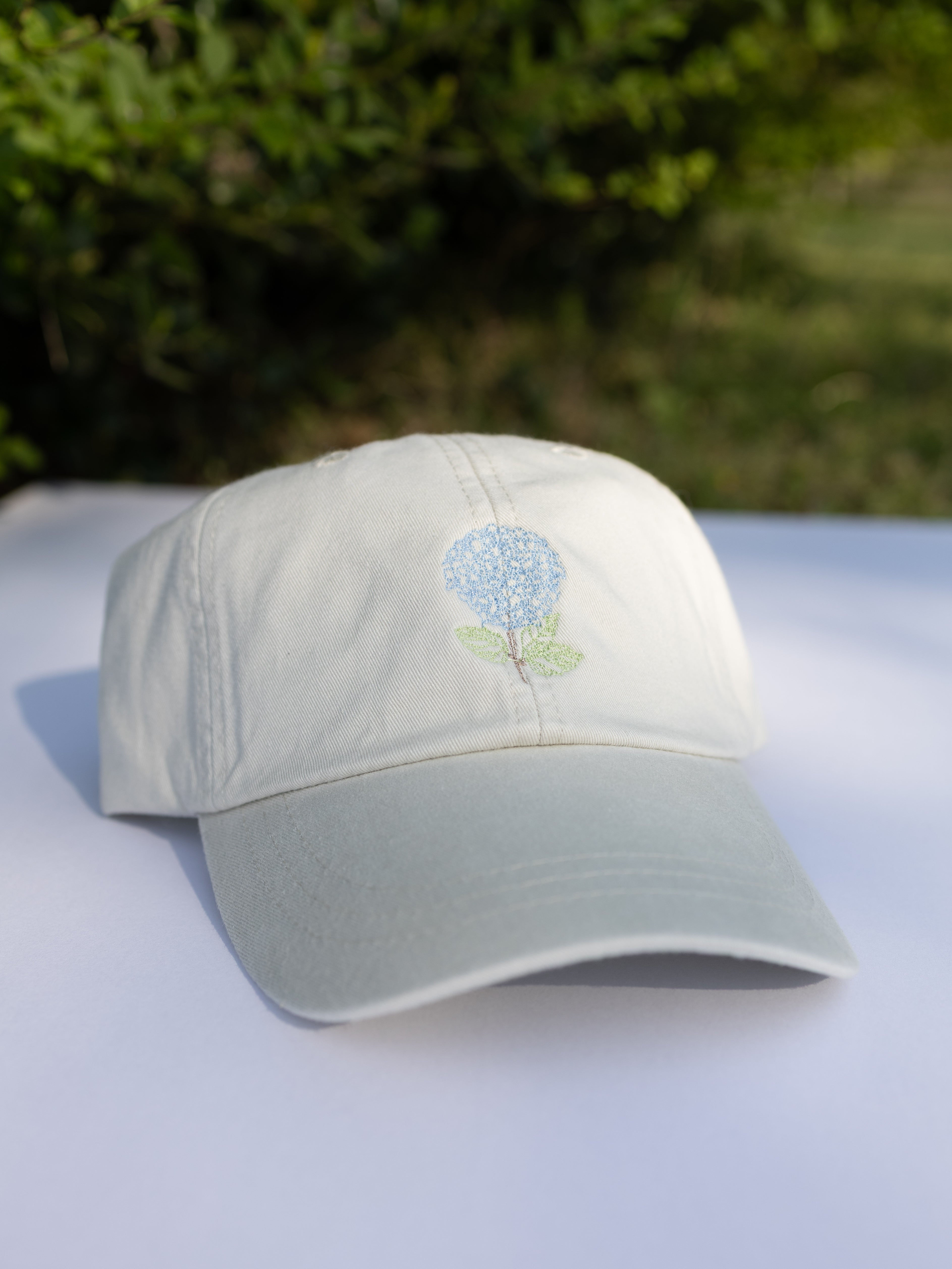 Hydrangea Hat β Washed Neutral Embroidered Floral Cap