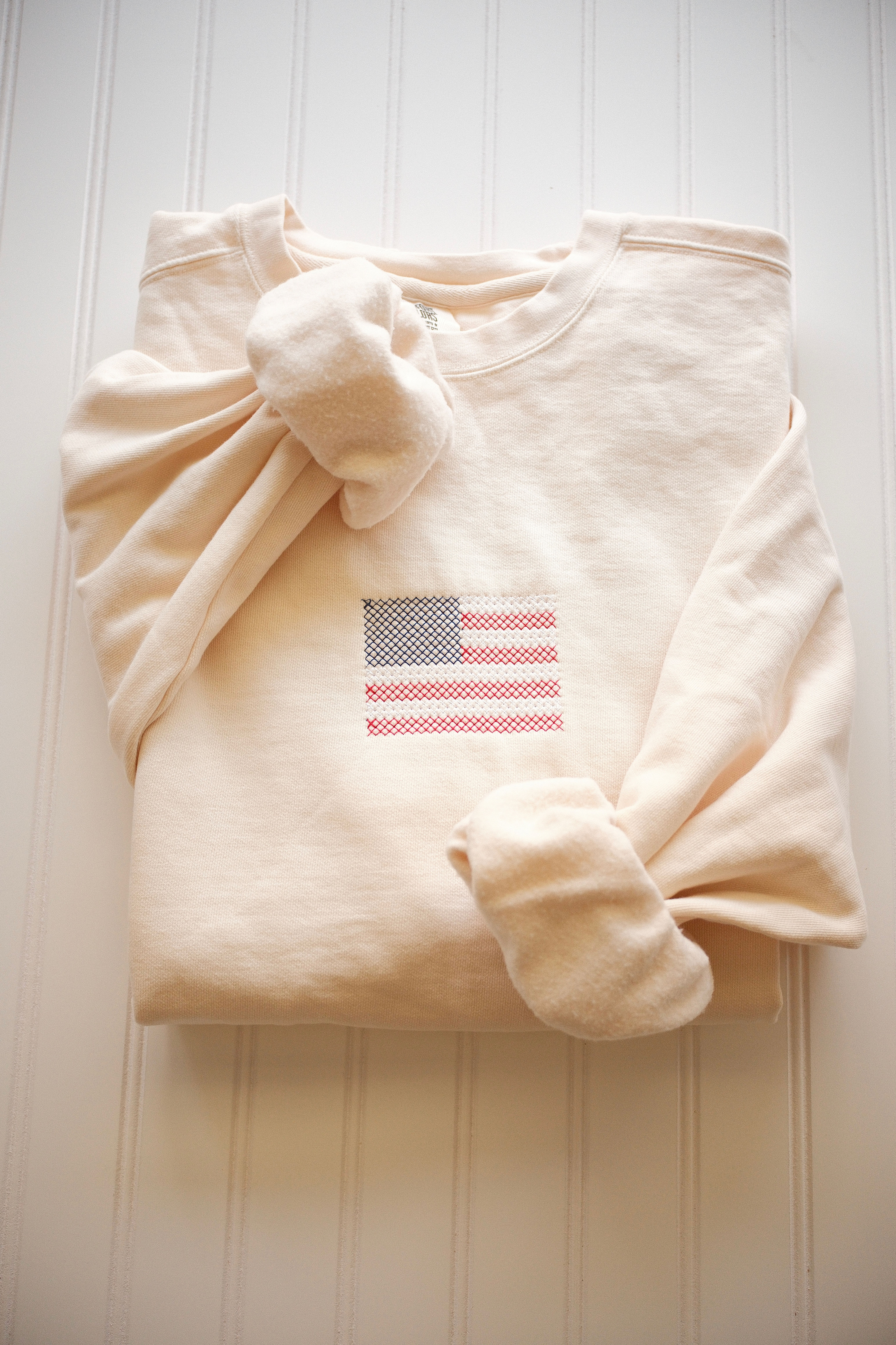 Cross-Stitch American Flag Crewneck Sweatshirt