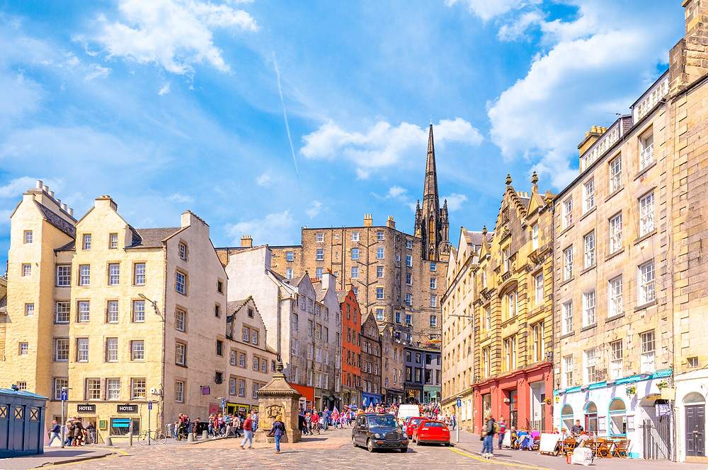 A photo of a Edinburgh street on a sunny day