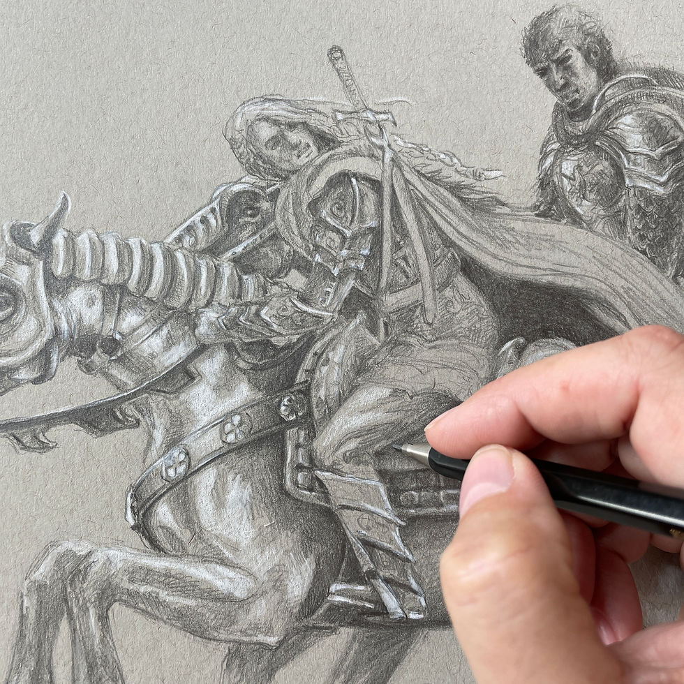 Detail for Flight toward the marshes, fantasy drawing by Kindrie Grove