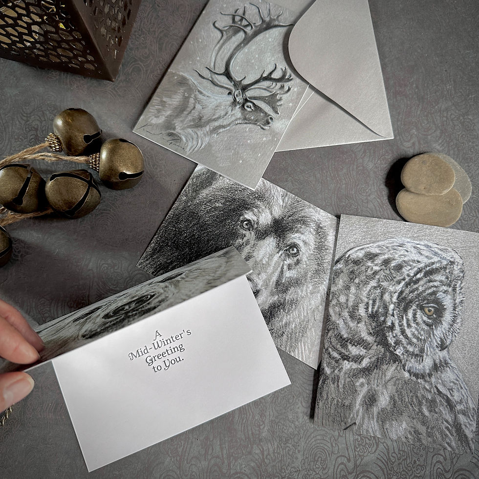 Thumbnail: Silver Shadows wildlife drawings greeting cards by Kindrie Grove