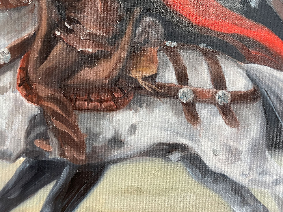 Detail of oil painting for Flight Toward the Marches, wip by Kindrie Grove