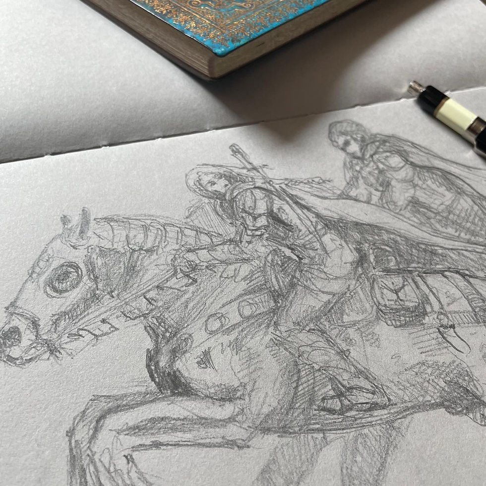 Preliminary sketch for Flight Toward the Marshes by Kindrie Grove