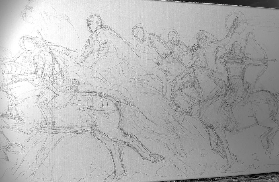 Drawing on canvas for the Painting by Kindrie Grove