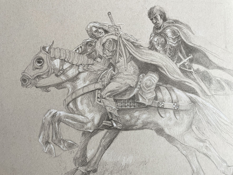 Flight Toward the Marshes, early stage of drawing by Kindrie Grove