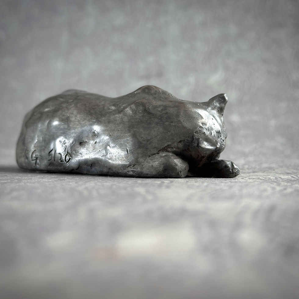 Thumbnail: Sleeping Kitty, Silver Nitrate patina, cast bronze cat sculpture by Kindrie Grove.