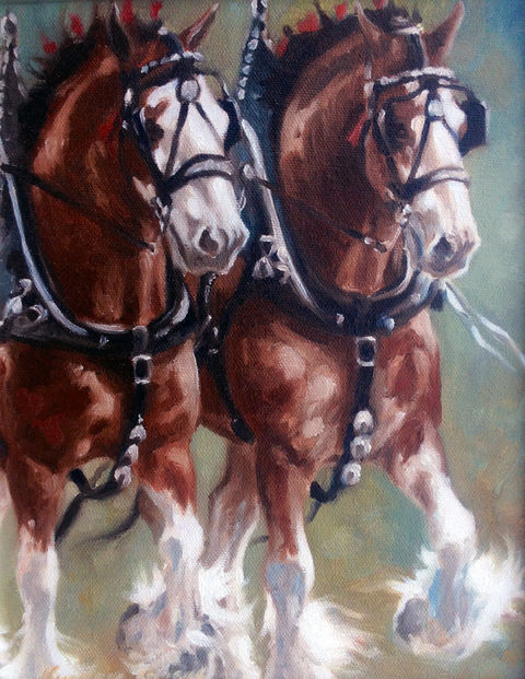 Clydesdale Heavy horse team oil painting by Kindrie Grove