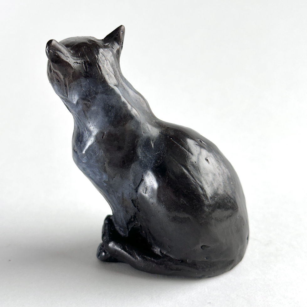 Thumbnail: Sitting  Kitty, Tuxedo patina, cast bronze cat sculpture by Kindrie Grove.