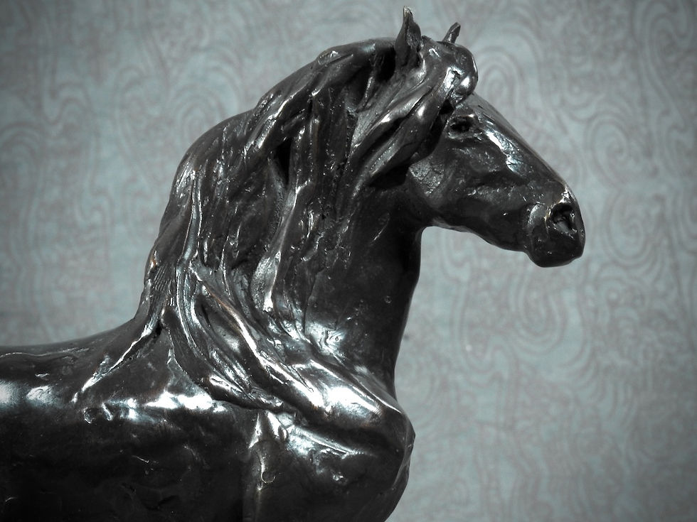 High Stepper, cast bronze Friesian Horse sculpture by Kindrie Grove, detail