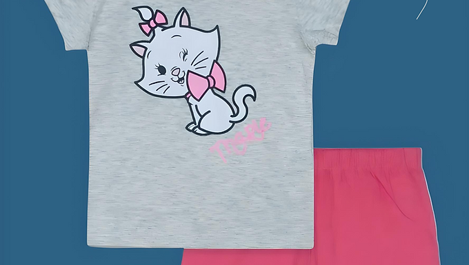 DISNEY GIRLS PRINTED SHORTY SET GREY-PINK