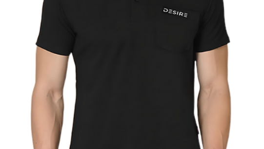 MEN'S POLO PURE COTTON BLACK T-SHIRT WITH POCKET HALF SLEEVE