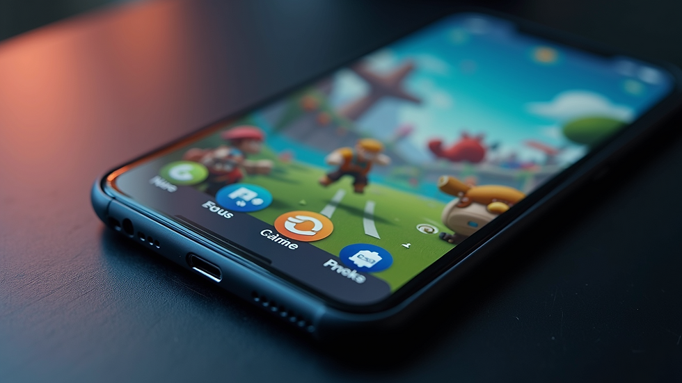 High angle view of a gamified app screen on a mobile device