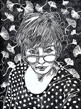 Self-Portrait with Gingko Leaves, linocut_edited.jpg