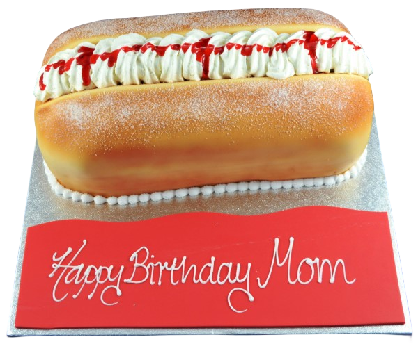 Cream finger doughnut cake with layers of moist sponge, filled with creamy custard and topped with soft doughnuts stacked high.