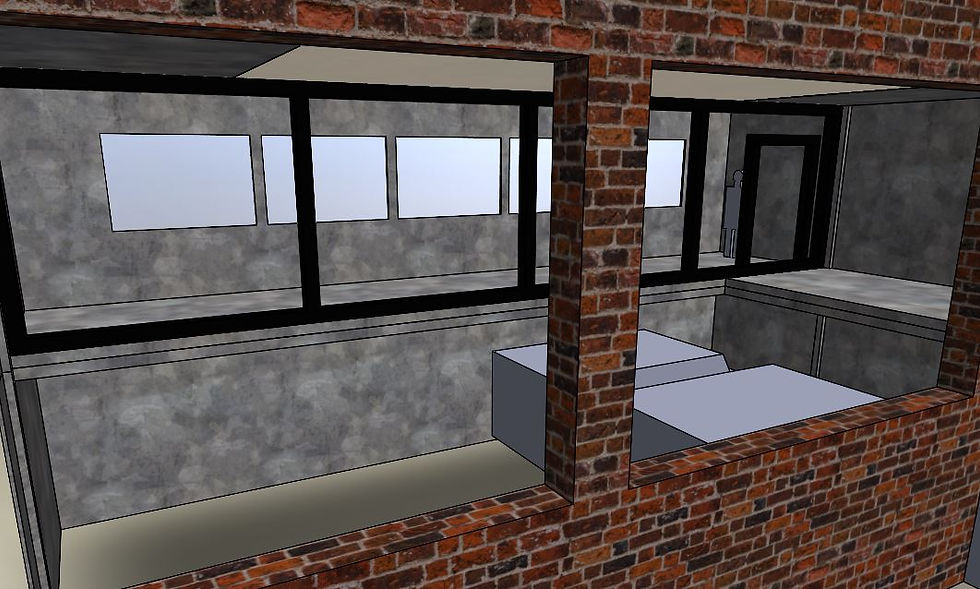 Looking over the garage and office from one of the bedroom interior windows.