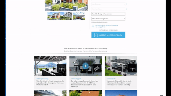 A gif showing the 3D Hover Effect being tested on a image. We see an example website for Pergola. There are images of several Pergola's and if you hover over them you see the 3D design of the Pergola.