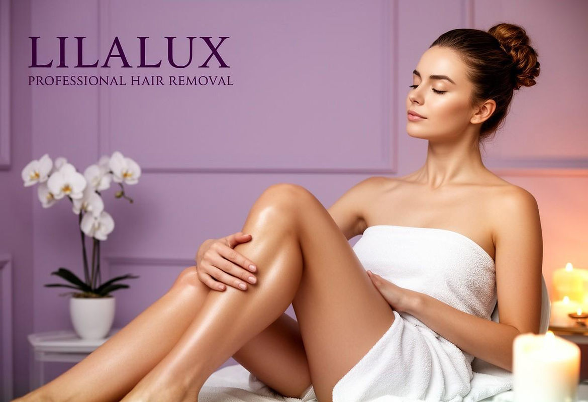 Entspannte Laser-Haarentfernung im Lilalux Studio, Kundin mit weißem Frotteetuch