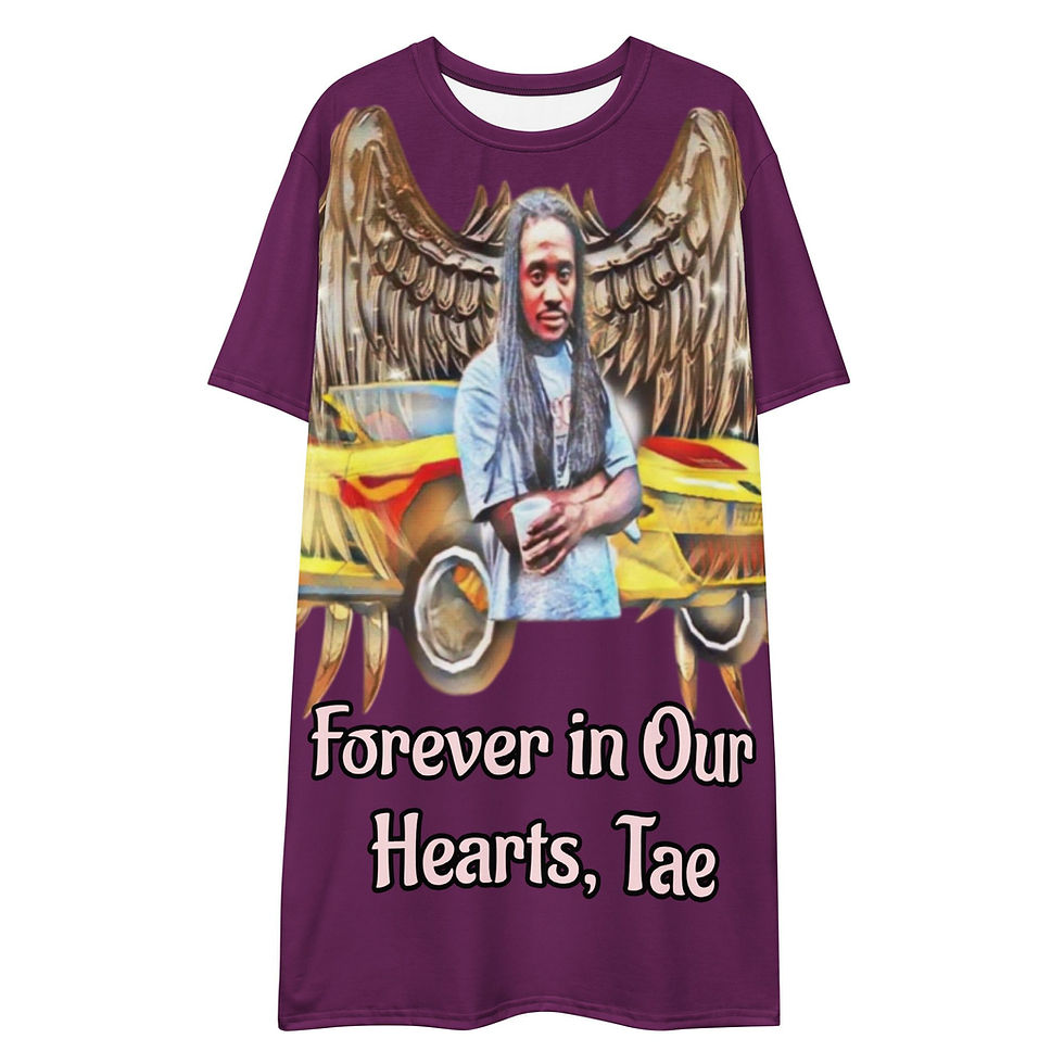 Unique remembrance dress featuring custom photo and R.I.P message