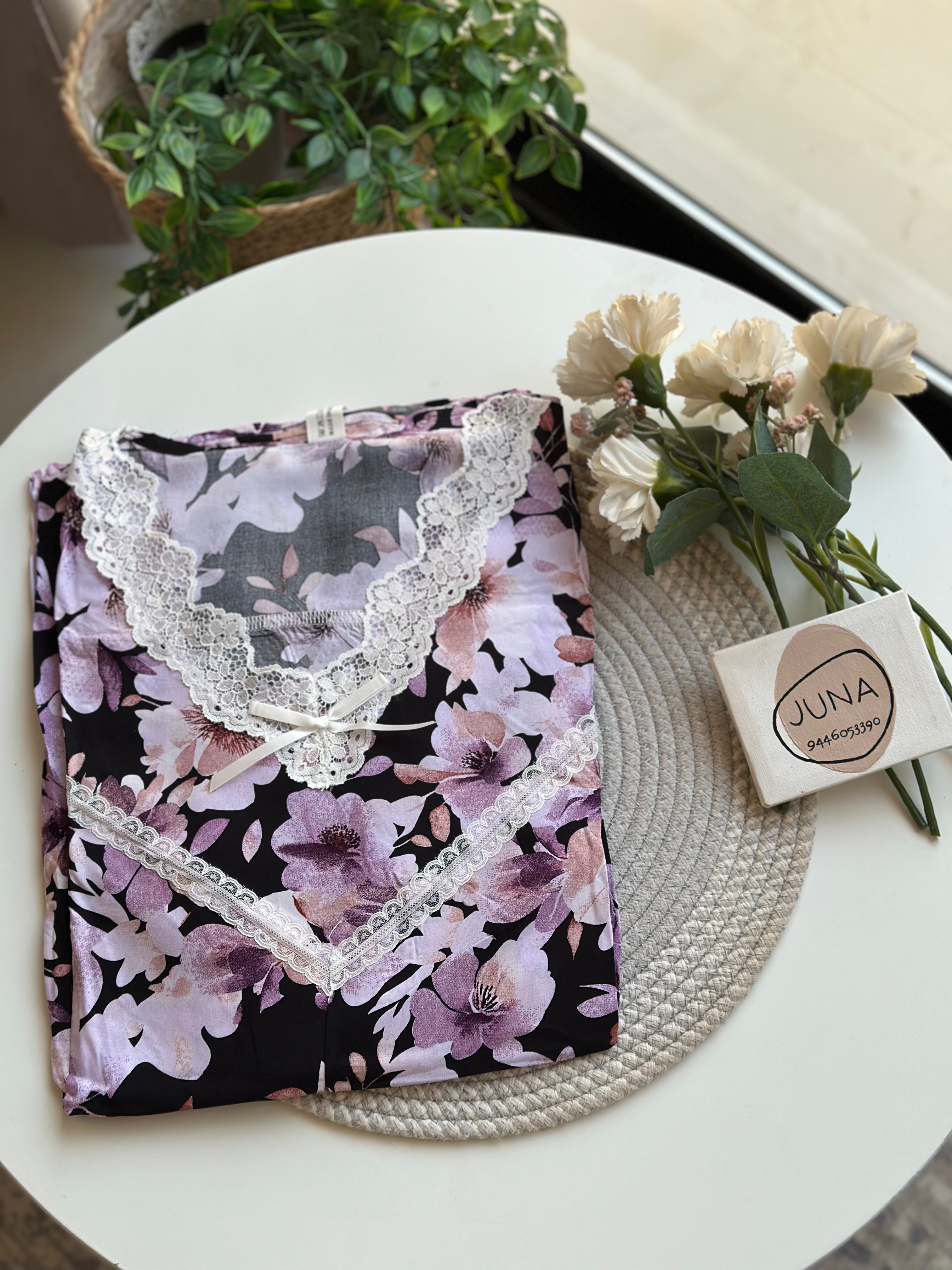 V-Neck Floral Lace Nighty