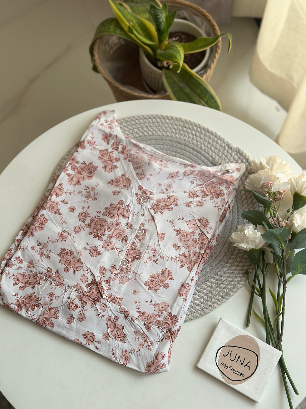 Feeding Friendly Elbow Sleeve Rayon Nighty