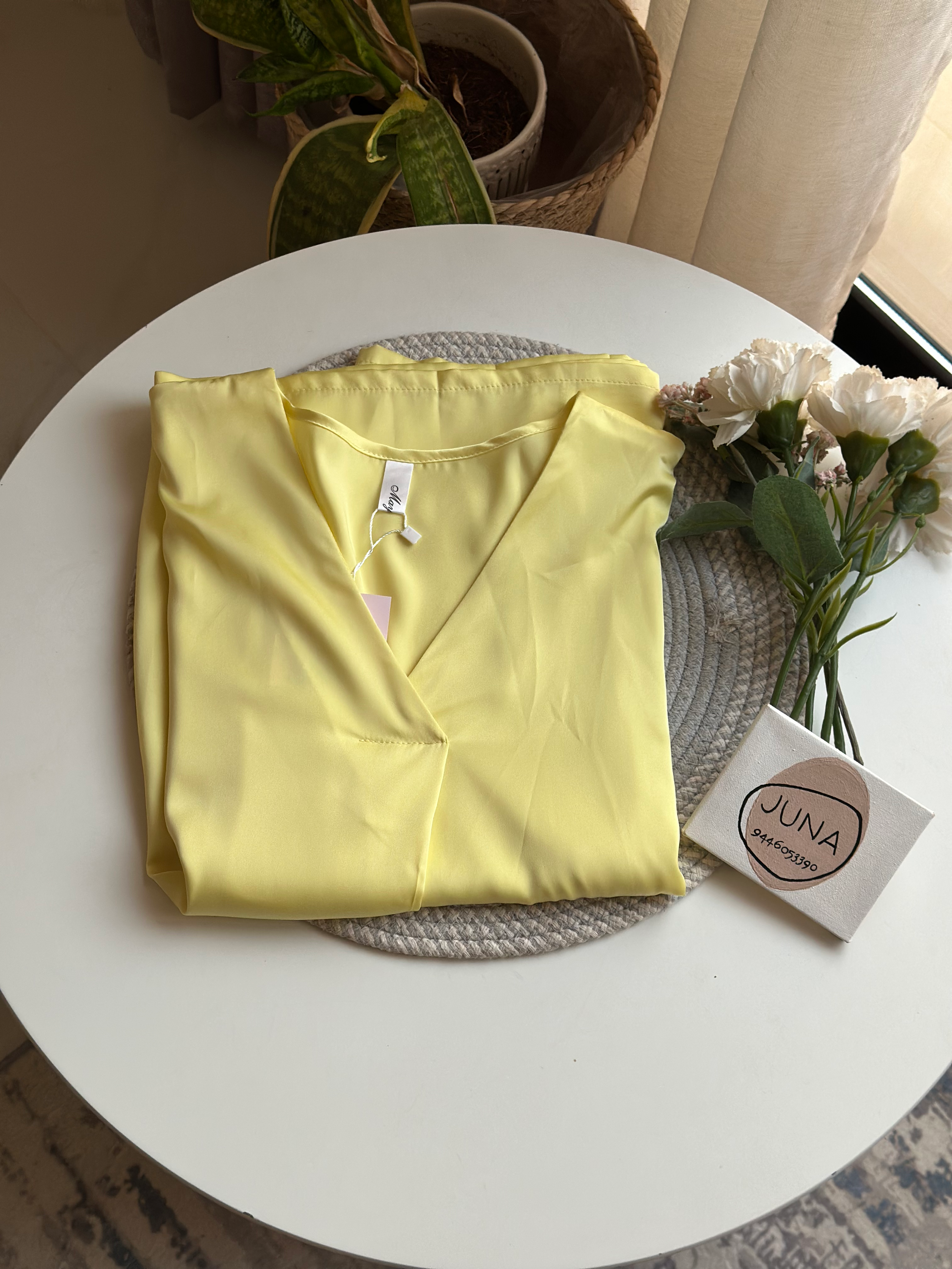 Lemon yellow Plain Satin Kaftan
