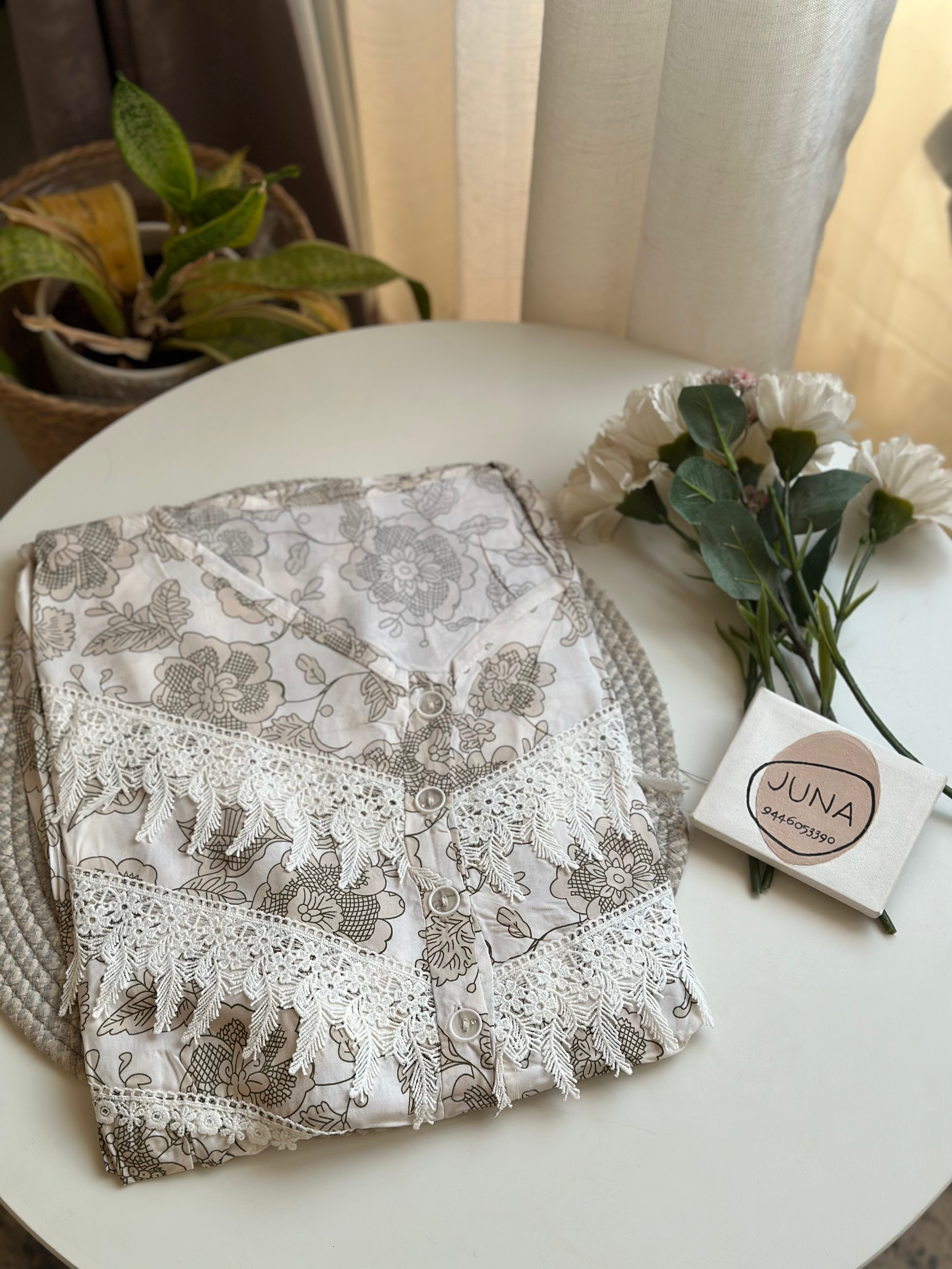 Half Sleeve Feeding Friendly Nighty with Lace