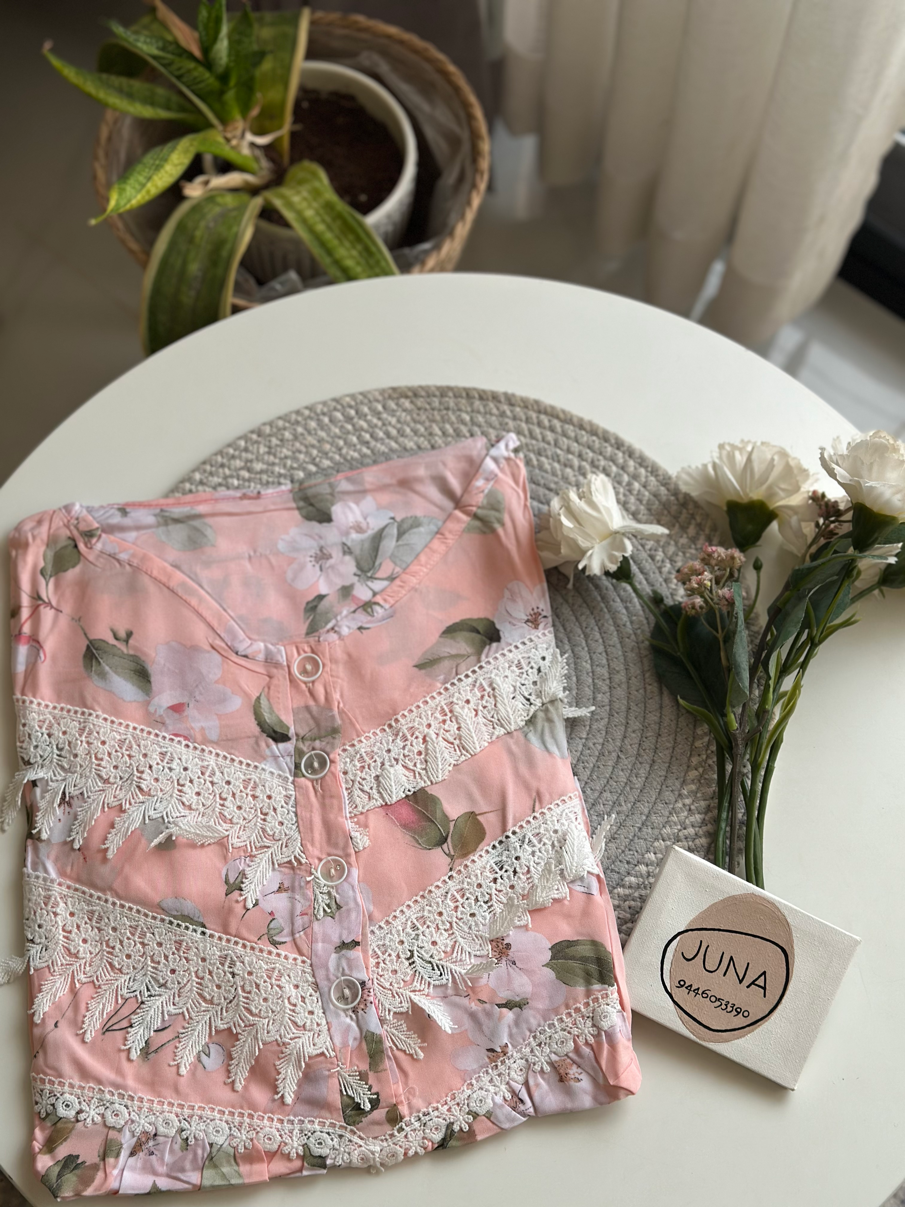 Half Sleeve Feeding Friendly Nighty with Lace