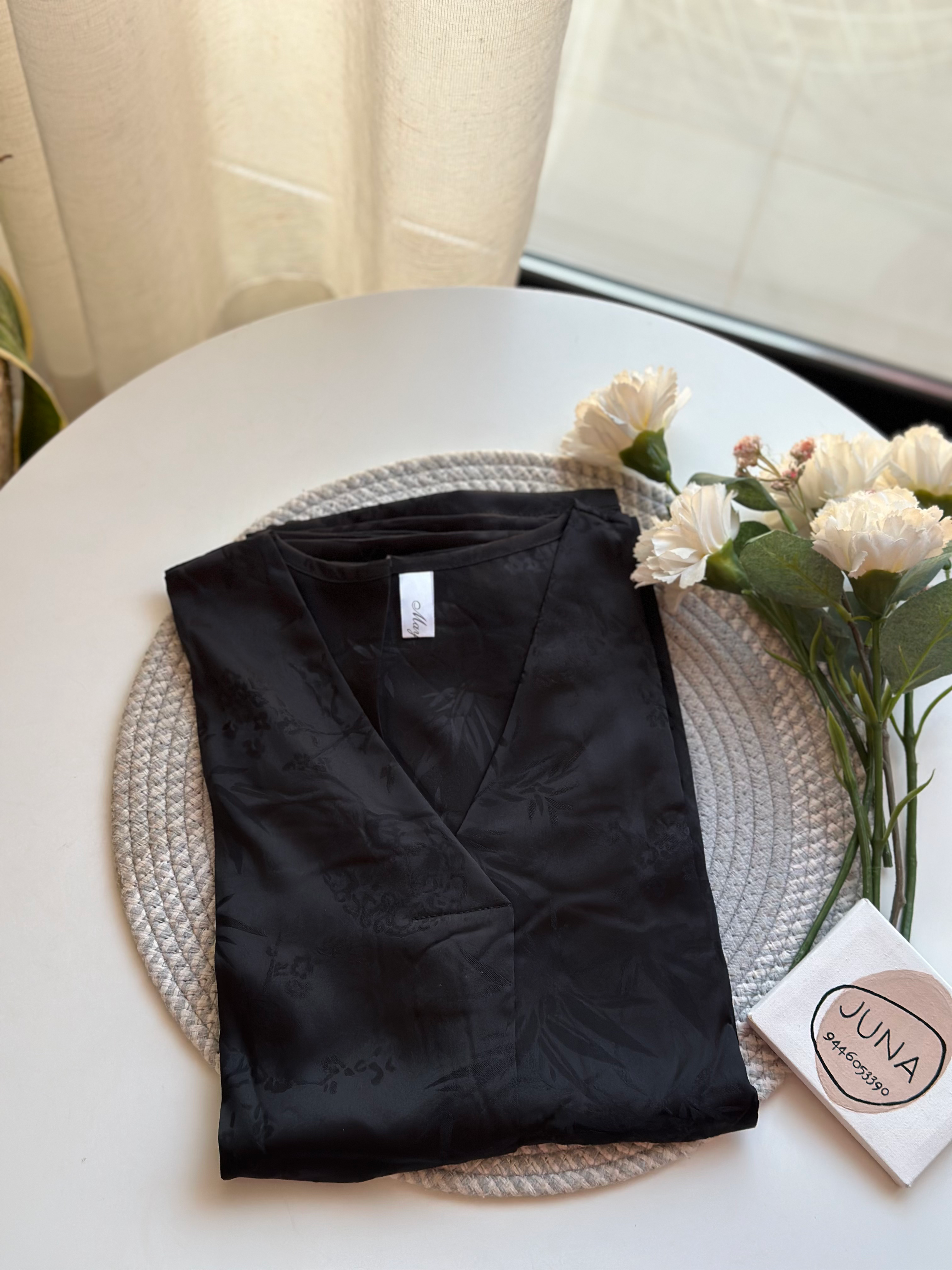 Black Self Printed Silk kaftan