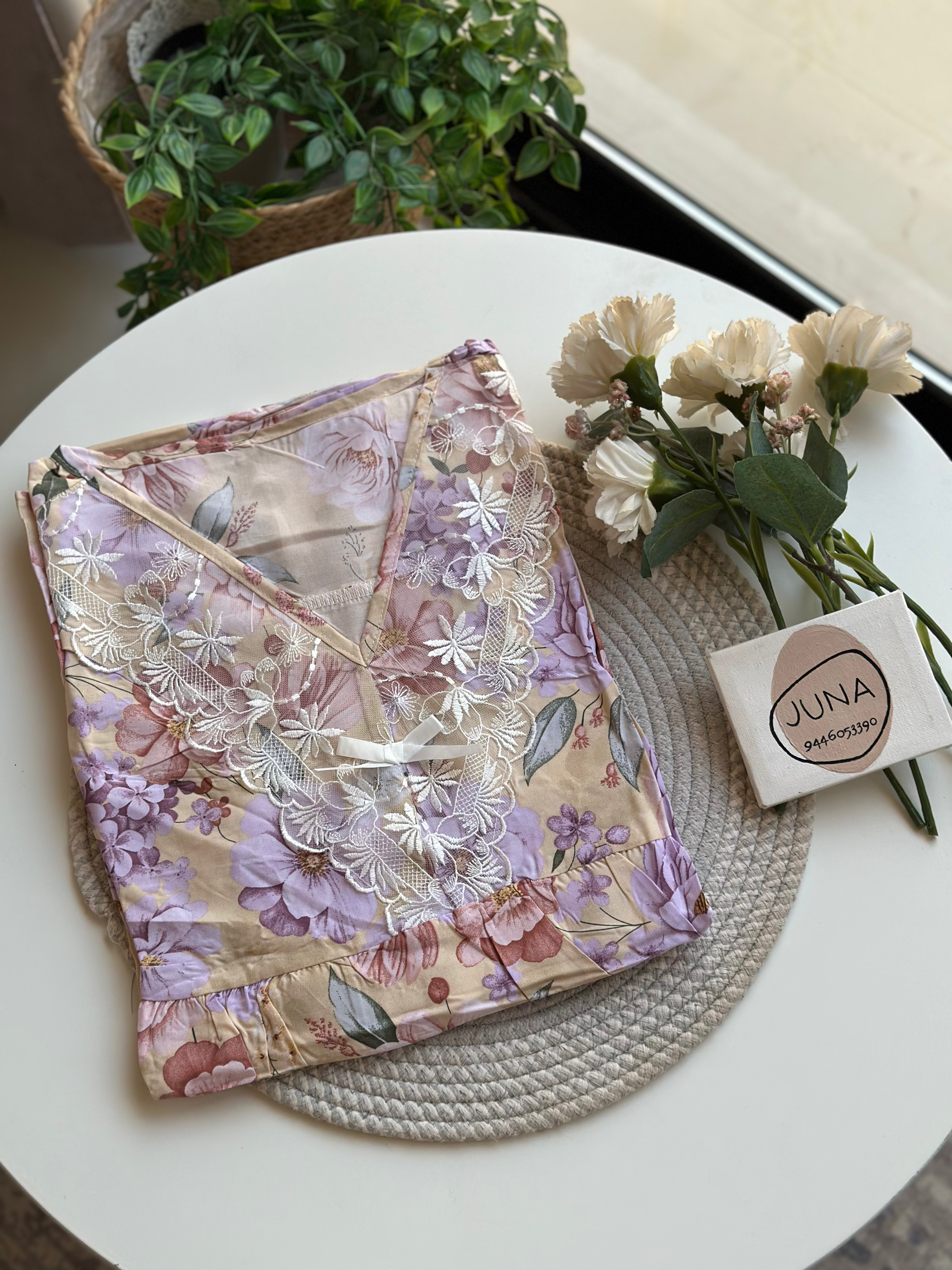 V-Neck Floral Lace Nighty