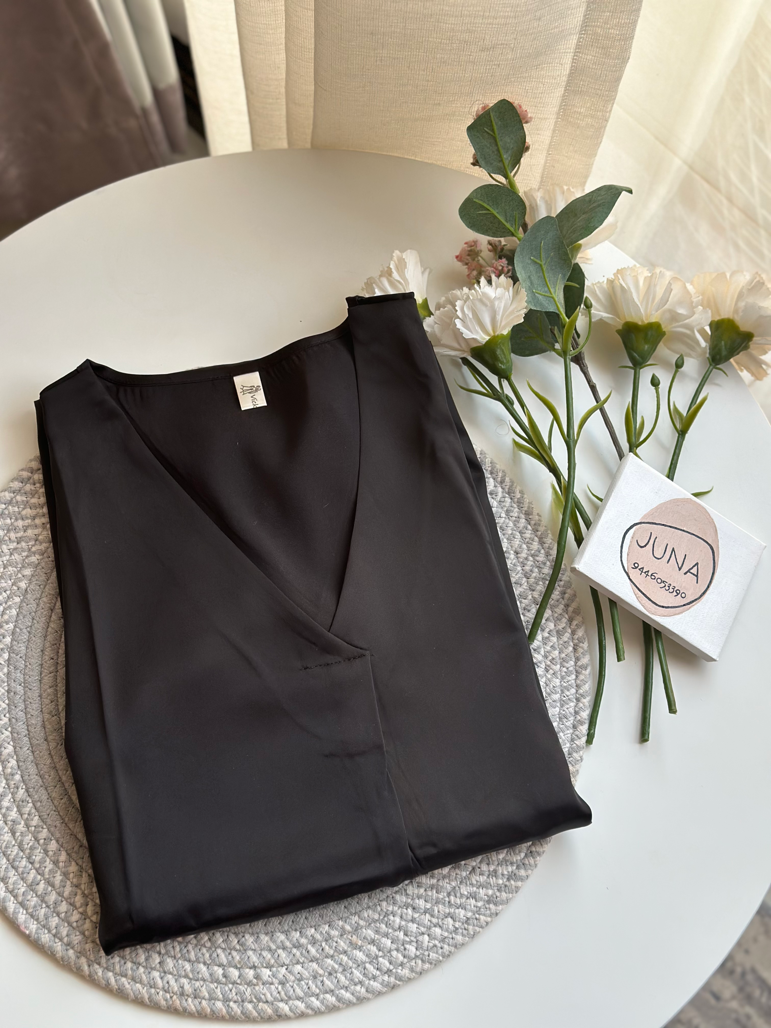 Black Plain Satin Kaftan