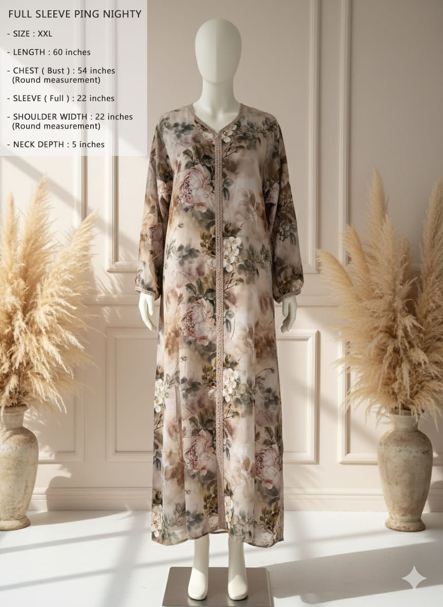 Thumbnail: 1007 - Full Sleeve Ping Rayon Nighty 