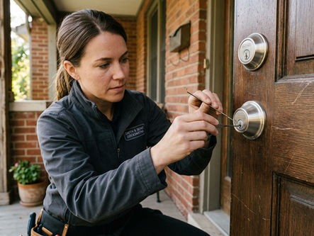 Locksmith using non-destructive pick tools on a residential deadbolt