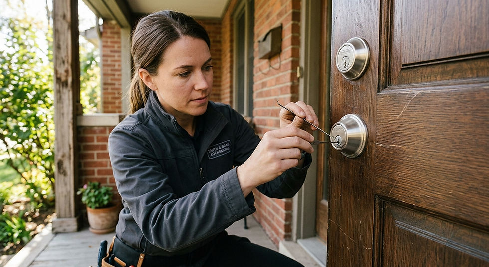 Locksmith using non-destructive pick tools on a residential deadbolt