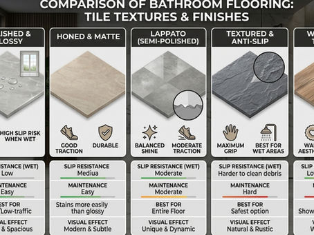 A comparison of different tile textures and finishes for bathroom flooring