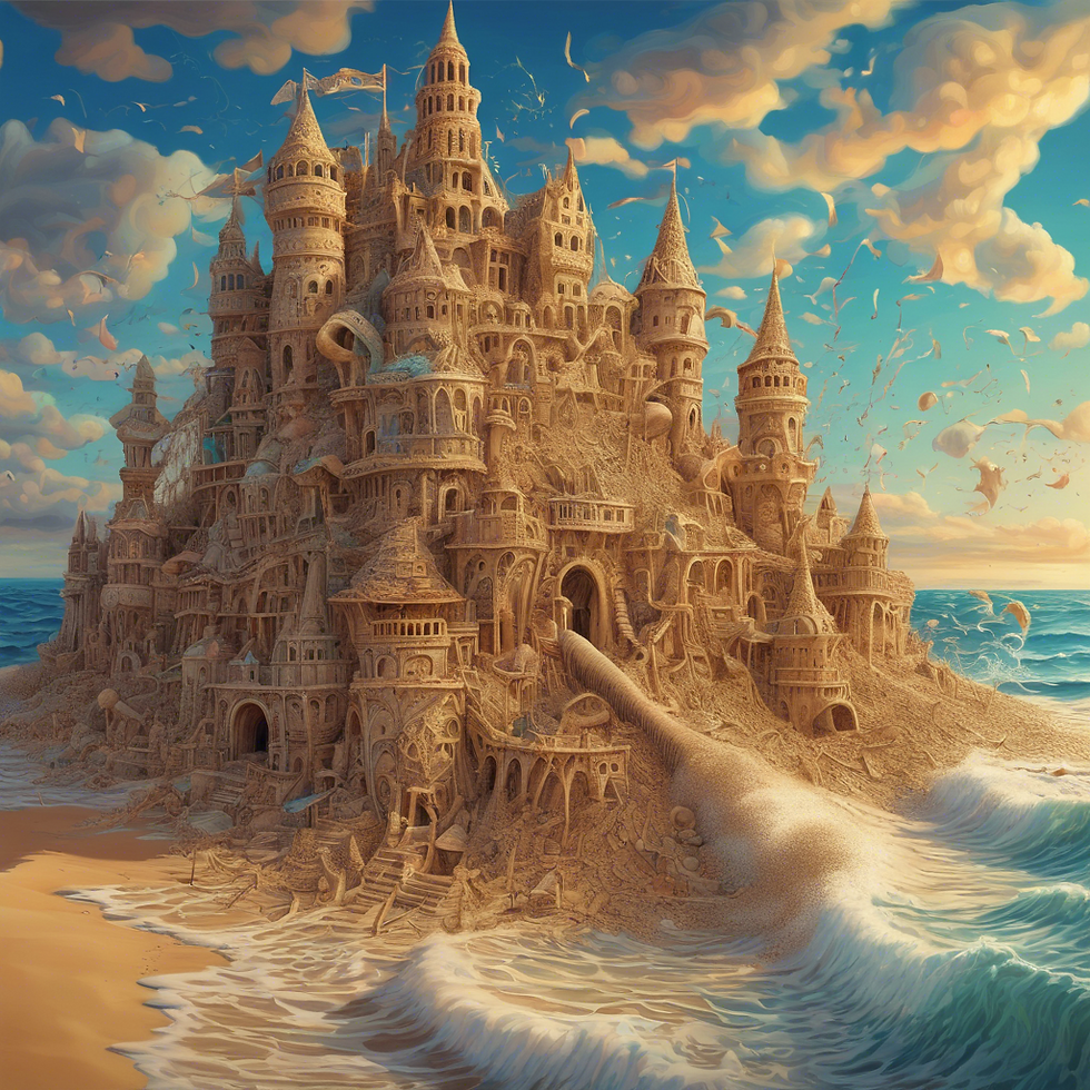 Sandcastle that crumbles into the sea