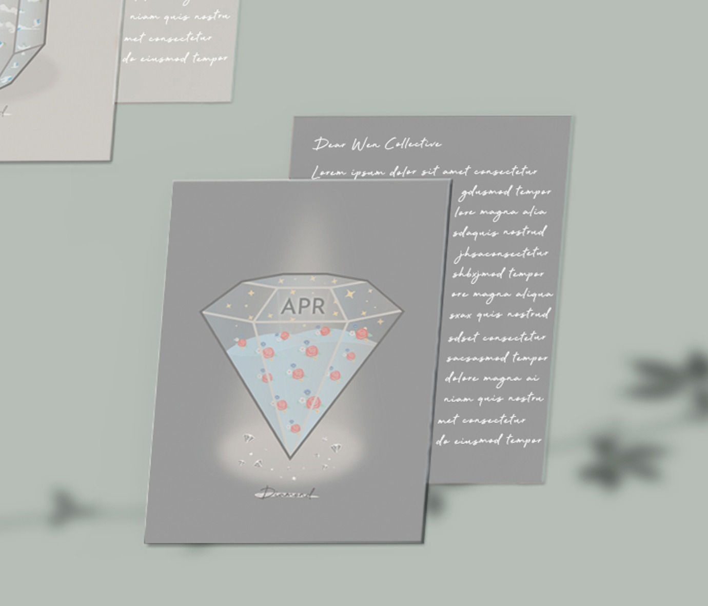 April Digital Dark Grey Greeting Card - Diamond