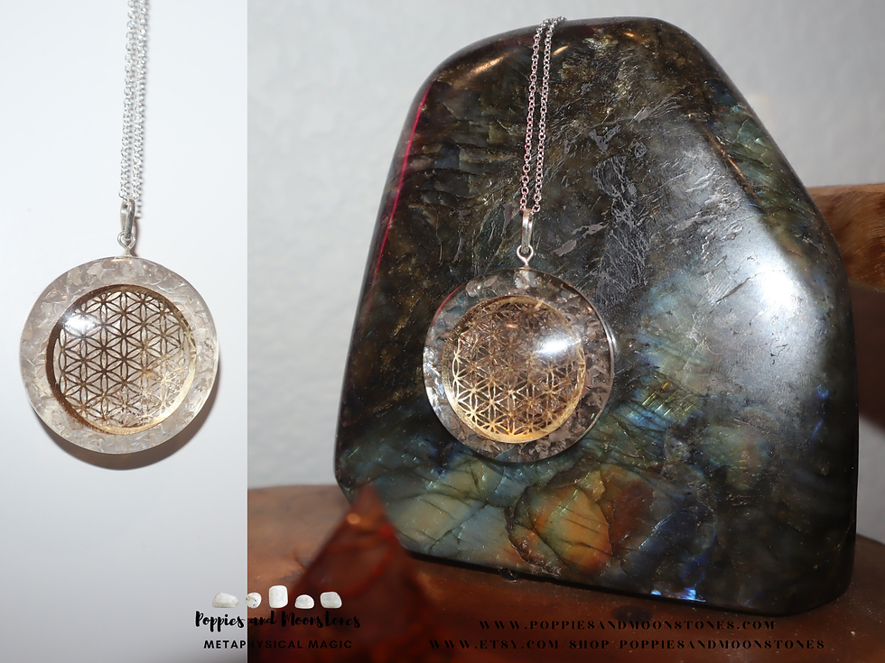 Thumbnail: Clear Quartz Crystal Orgone Flower of Life Silver Pendant Necklace- Reiki Infuse