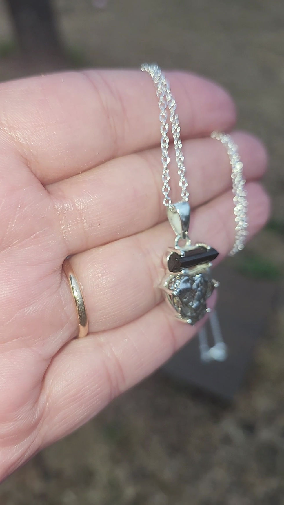 Thumbnail: Campo Del Cielo Meteorite and Black Tourmaline Power Protection Sterling Silver