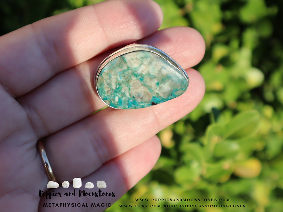 Thumbnail: Supercharged Chrysocolla in Quartz Sterling Silver Ring Size 8- Reiki Infused