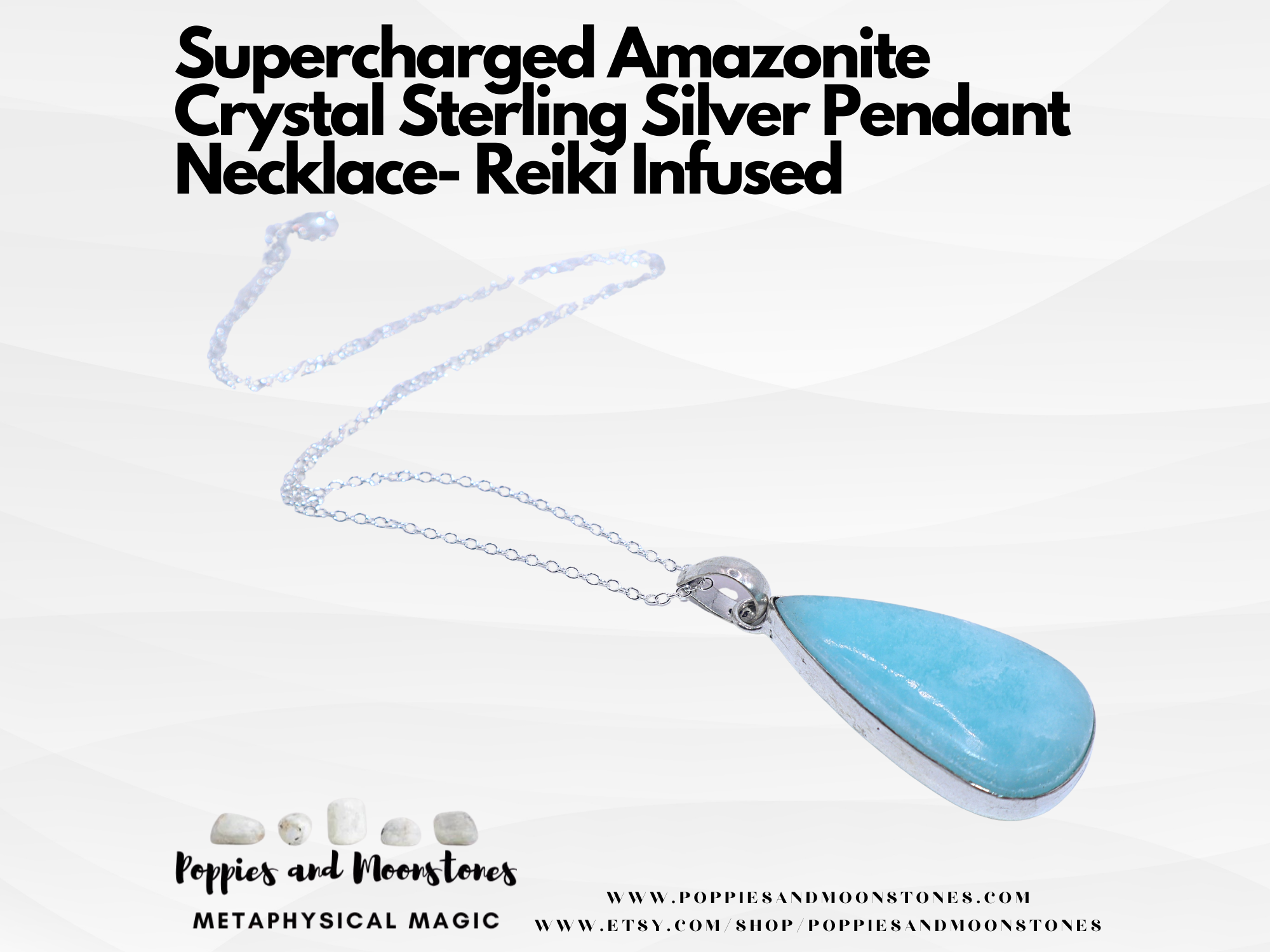 Amazonite Crystal Sterling Silver Pendant Necklace- Reiki Infused